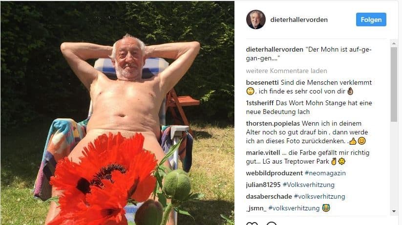 Didi Hallervordern nackt im Garten – und auf Instagram